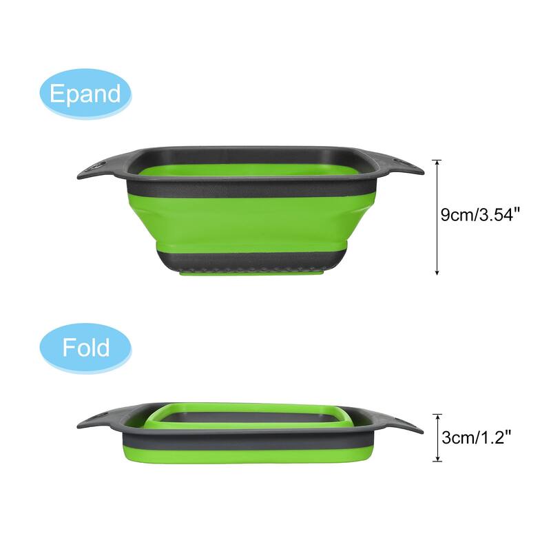 Collapsible Colander Set Silicone Square Foldable Strainer with Handle - 29cm x 22cm x 9cm