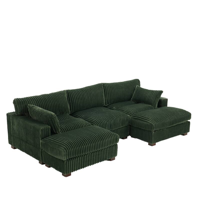 Upholstered Plush Flannel Modular Sectional Sofa with Pillows,Ajustable Headrest