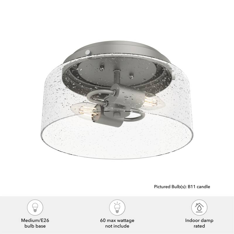 Hunter Hartland 2-Light Flush Mount Ceiling Light, Damp Rated - Bathroom, Bedroom, Hallway - Farmhouse, Industrial