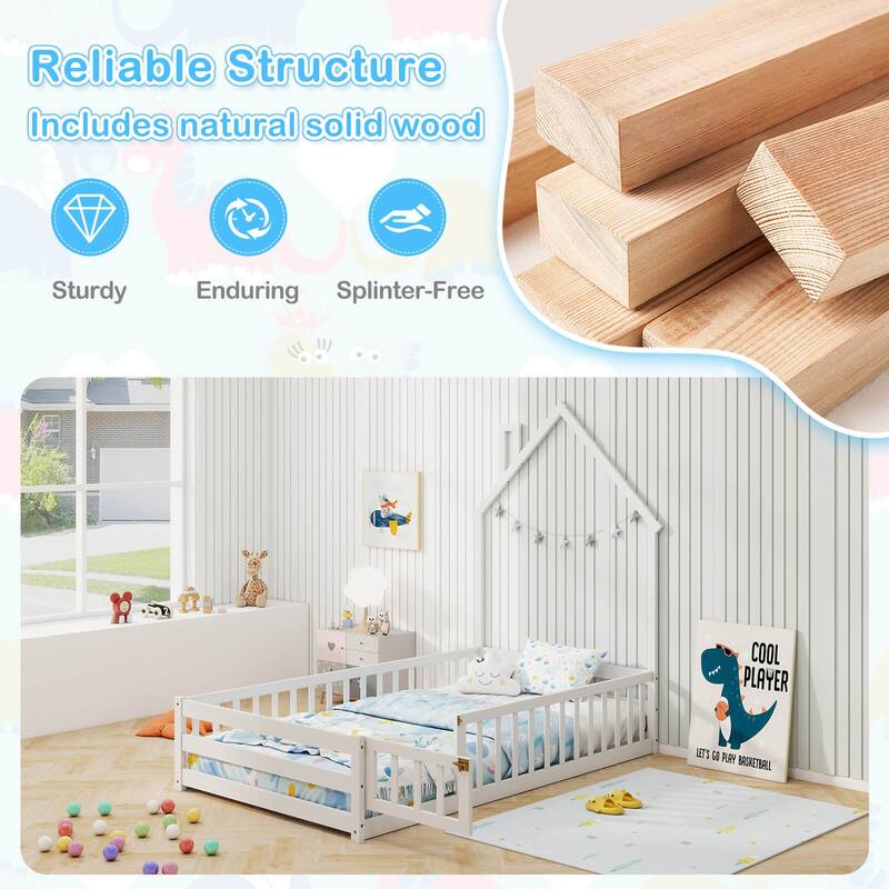 Costway Twin Size Montessori Floor Bed for Toddler with Lockable Door