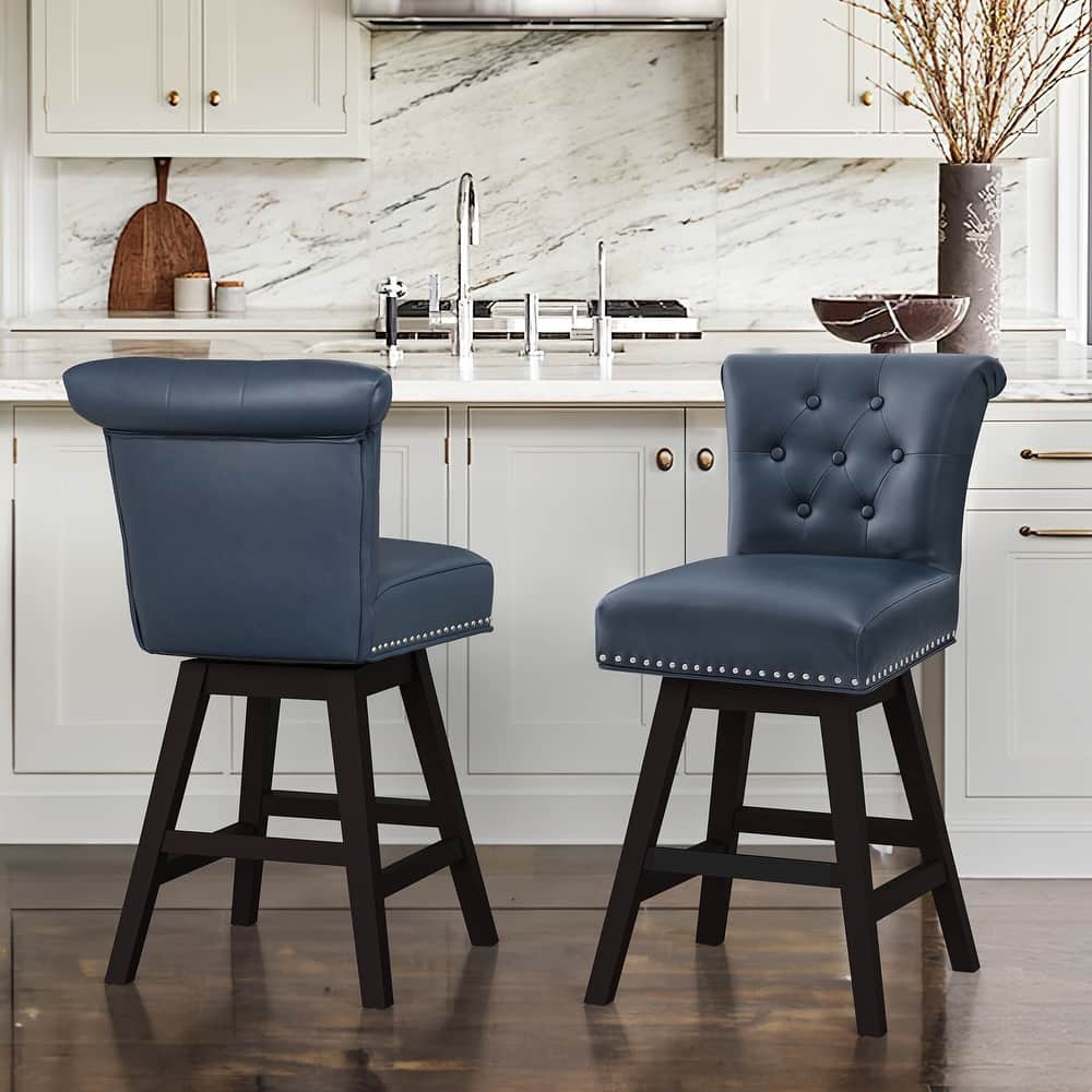 26 in. Set of 2 Bar Stools Counter Height Barstool 360° Swivel with Curved Backrest