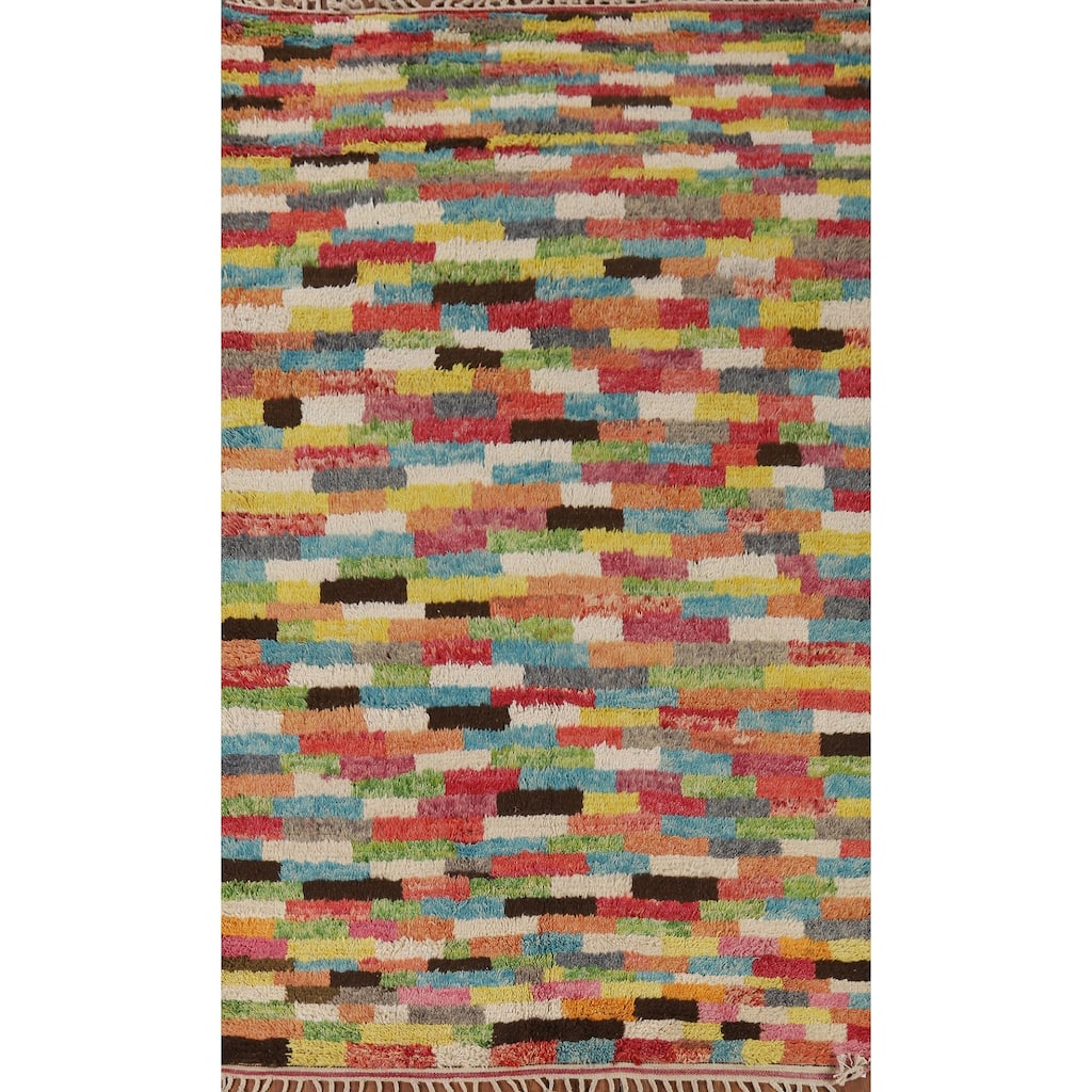 Plush Colorful Moroccan Area Rug Hand-Knotted Wool Carpet - 5'8" x 9'10"