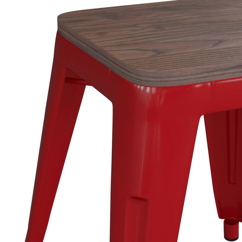 Set of 4 18" Table Height Indoor Stackable Metal Stool with Wood Seat