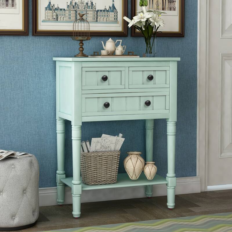 Narrow Console Table, Slim Sofa Table with Drawers for Living Room - Lake Blue