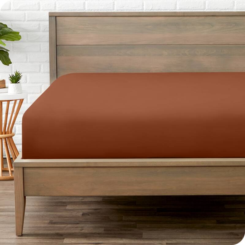 Bare Home Double Brushed Deep Pocket Fitted Sheet - Twin - Terracotta
