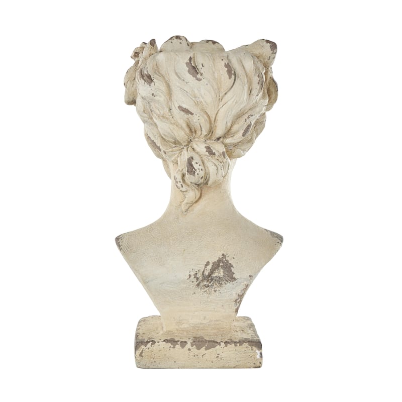 Magnesium Oxide Woman Distressed Antique Greek Bust Indoor Outdoor Planter with Floral Accents - Cream - Roche River Decor