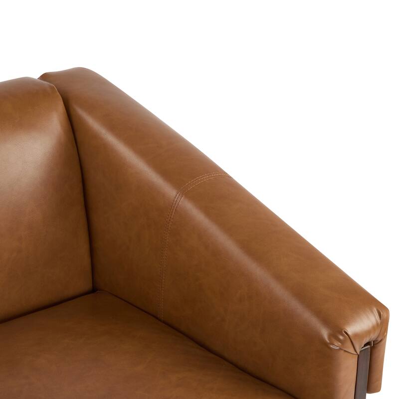 Faux Leather Armchair Modern Reading Chair with Square Armrests