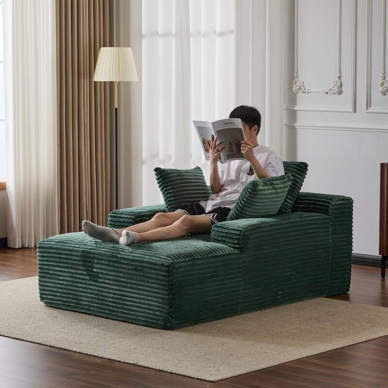 Oversized Chaise Lounge Chair, Modern Plush Corduroy Upholstered Sleeper Sofa Daybed, Green, No Assembly Required