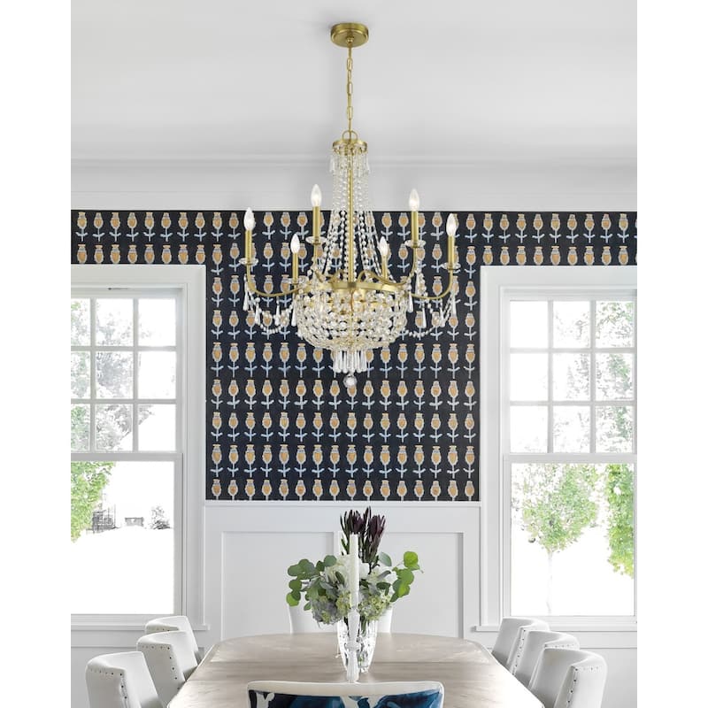 Haywood 9 Light Aged Brass Chandelier - 28"W x 32"H x 28"D