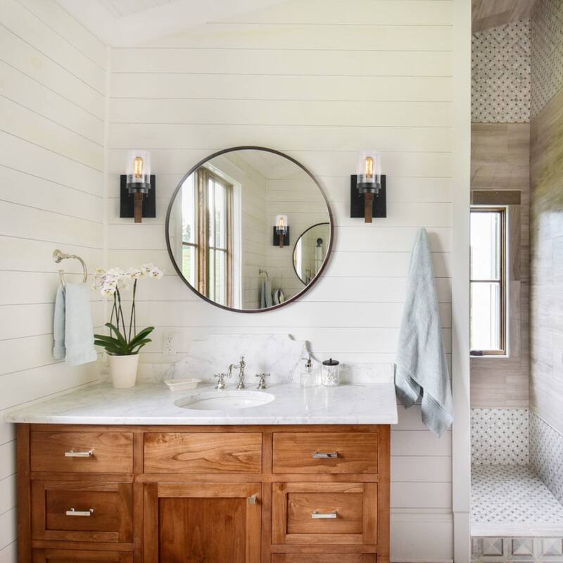 Rustic Farmhouse Wall Sconce - Seeded Glass, Wall Mount Lighting Fixture