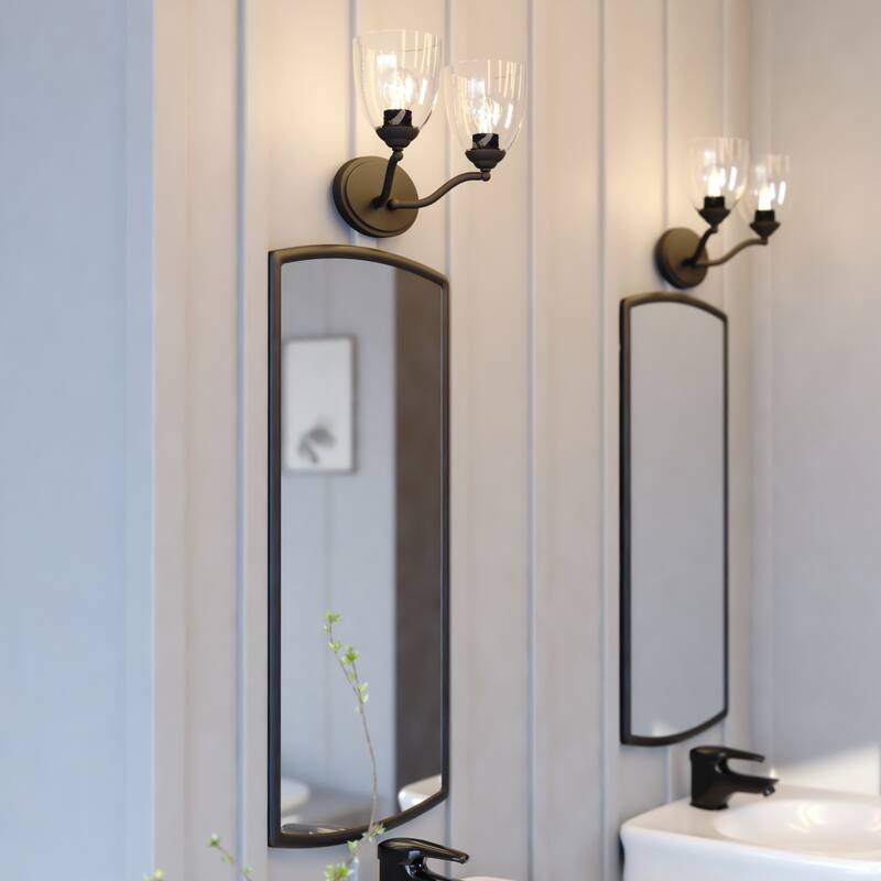 Bellwood Traditional Bathroom Vanity Wall Lighting Fixture, Glass Shade, Dimmable, LED Compatible, Over the Mirror Mount