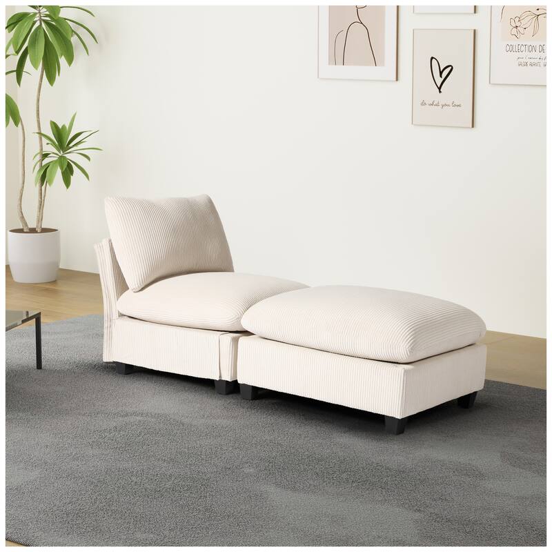 Hamilton Corduroy Upholstered Single Sofa Chair with Ottoman