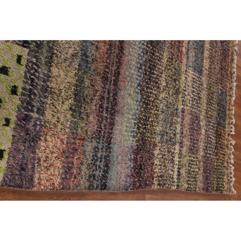 Checkered Plush Moroccan Pakistan Area Rug Handmade Wool Carpet - 7'11" x 10'9"