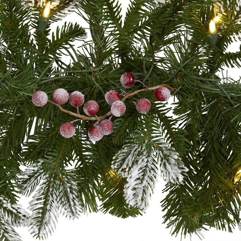 6' Snow Tipped Artificial Christmas Garland with 50 Warm White LED Lights and Berries - 72