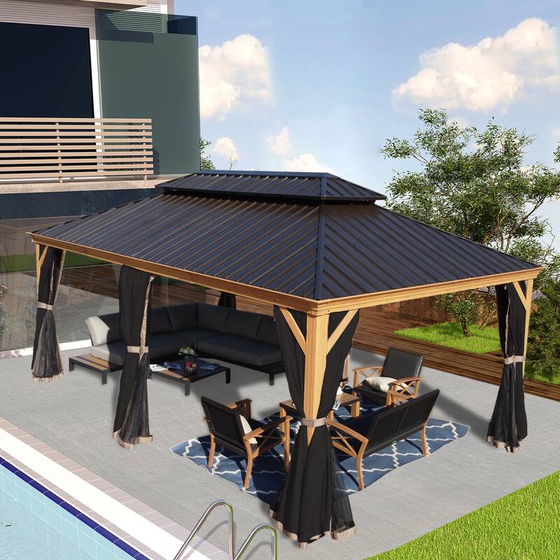 Kozyard Apollo Wood-look Aluminum Hardtop Gazebo
