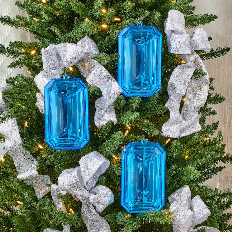 9" Acrylic Emerald Cut Precious Gem Ornament Set of 3 - Blue