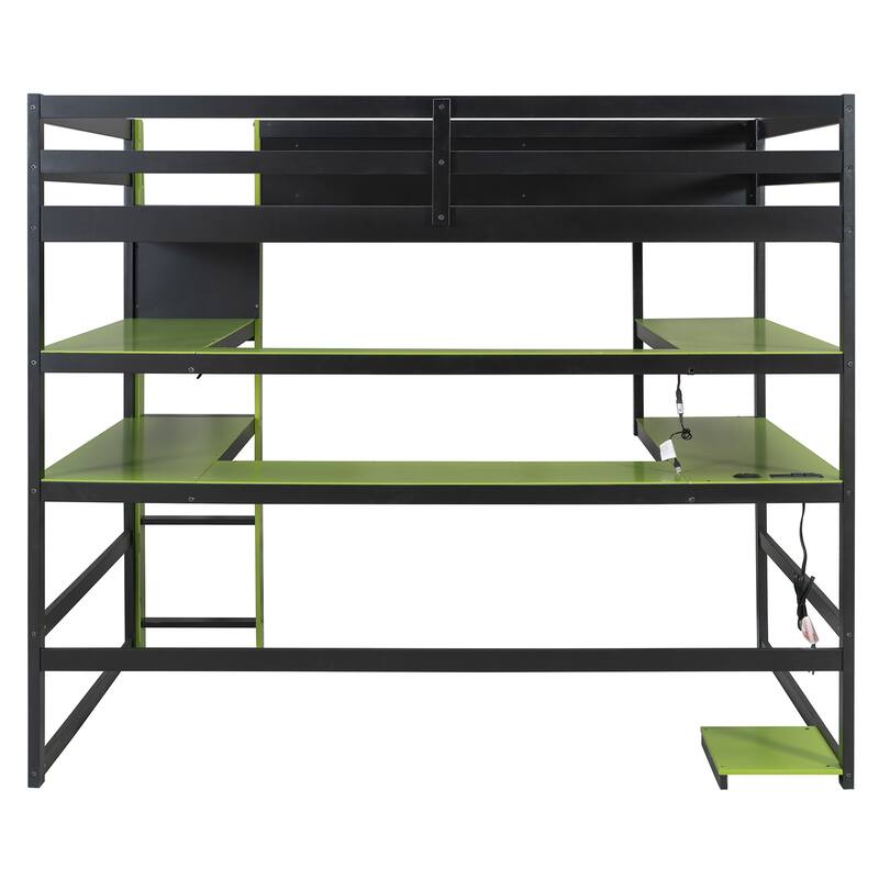 Loft Bed with Wraparound Study Hub, Side Storage Rack, USB Charging & RGB Light by Harper&Bright Designs