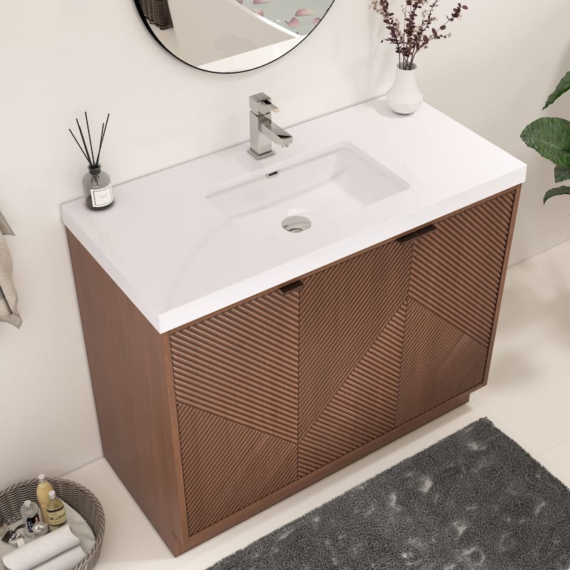 Milano 42" Freestanding (Left Doors) Bathroom Vanity with Reinforced Acrylic Sink