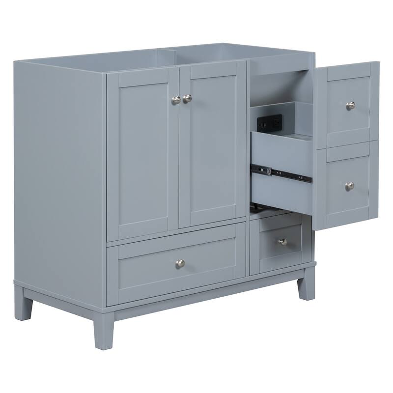 Modern 36-Inch Bathroom Vanity with USB Drawer Charging, Solid Wood Base, and Painted Finish(Sink not included) - 17.5in L