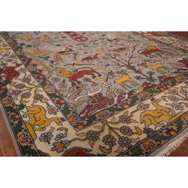 Hunting Animals Design Ziegler Indian Area Rug Handmade Wool Carpet - 8'11"x 12'0"