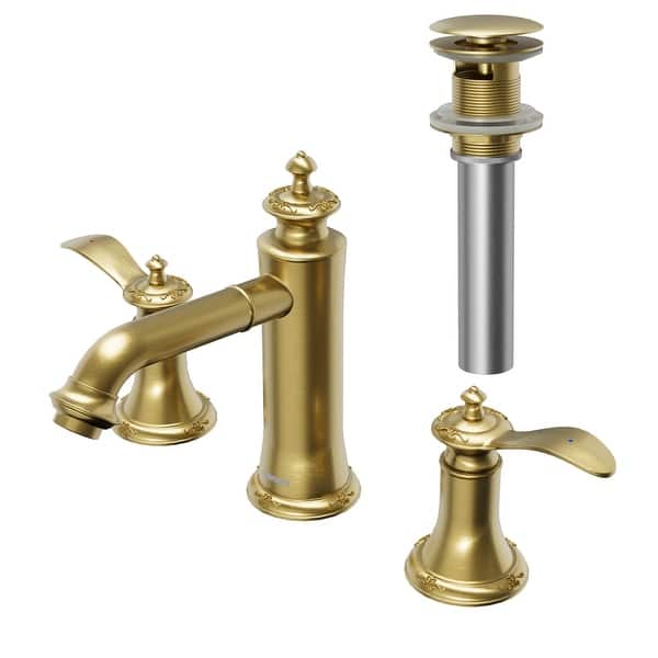 slide 2 of 14, Karran Vineyard KBF474 2-Handle Three Hole Widespread Bathroom Faucet with Matching Pop-up Drain Brushed Gold