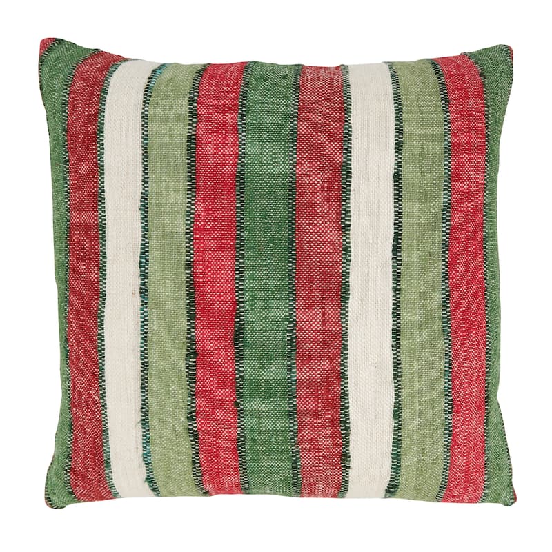 Throw Pillow With Striped Design - 20"x20" - Cover Only - Red/Green