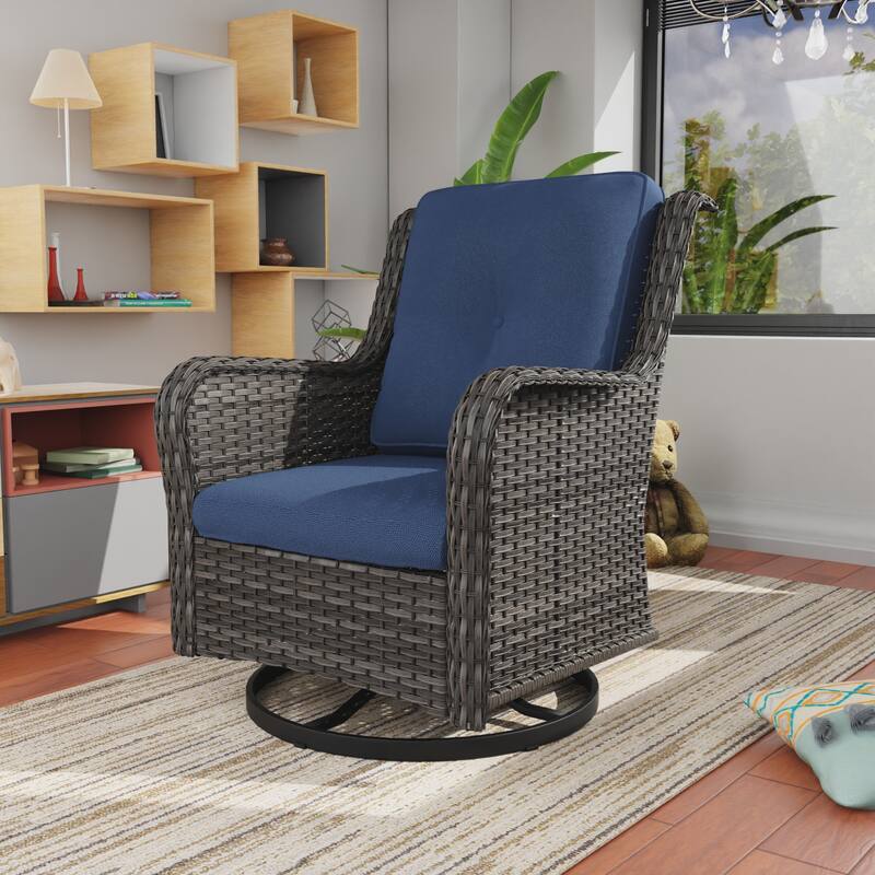 Cozywor Brown Wicker Patio Swivel Rocking Chair