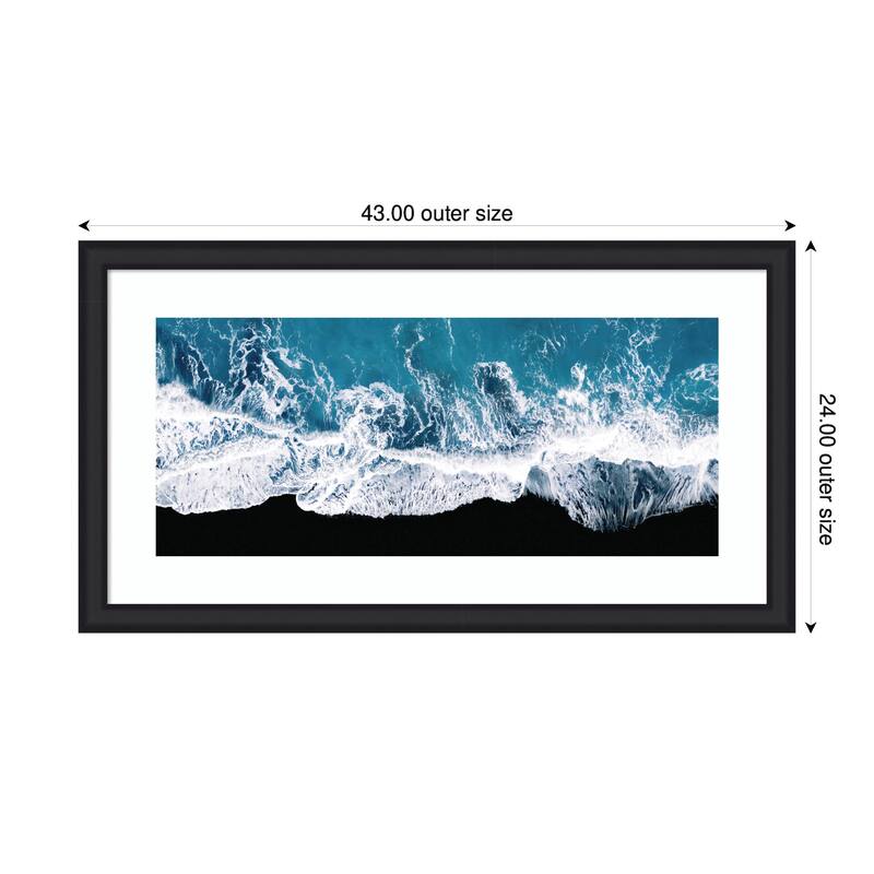Kate and Laurel Framed Art Minimalist Ocean Waves on the Black Beach in Iceland Panel by Michael Schauer