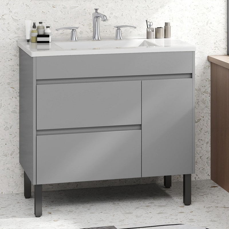 Moasis 16''/24''/36" Freestanding Single Bathroom Vanity with Ceramic Basin