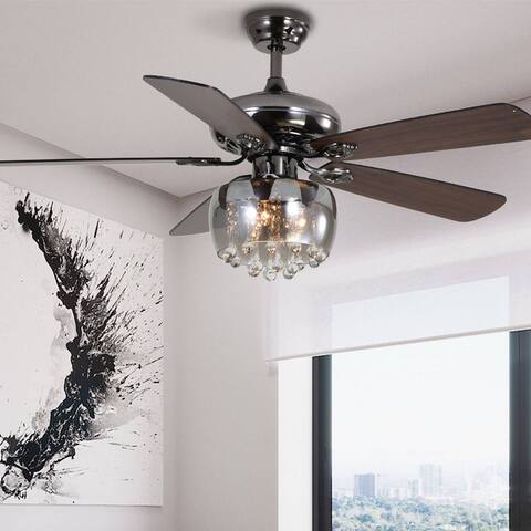 52in Bronze Reversible Crystal Chandelier Ceiling Fan with Light - 52"