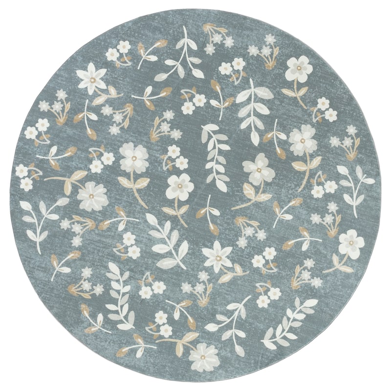 Martha Stewart Nysrete Machine Washable & Slip Resistant Rug - 6' Round - Dark Grey/Beige