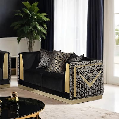 Furniture of America Ospray Glam Black Velvet Upholstered Zebra Print Loveseat