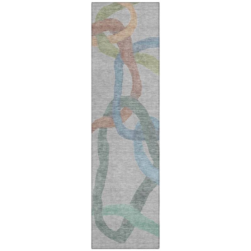 Machine Washable Indoor/ Outdoor Abstract Links Chantille Rug