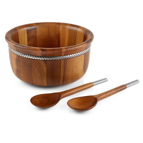 Nambe Braid Round Salad Bowl with Servers