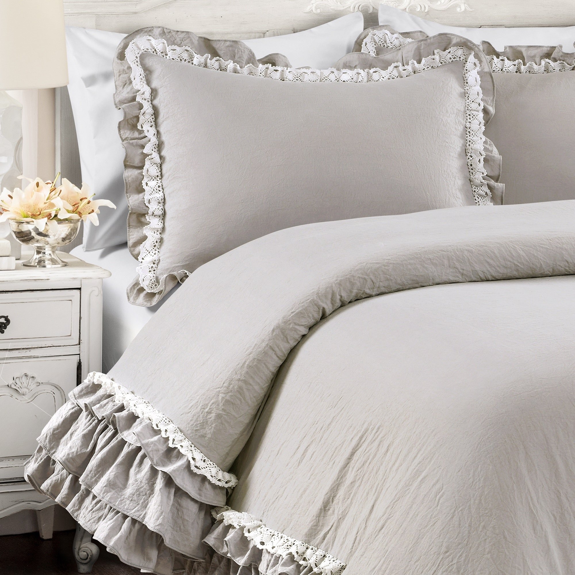 Silver Orchid Gerard Shabby Chic Ruffle Lace Comforter Set On