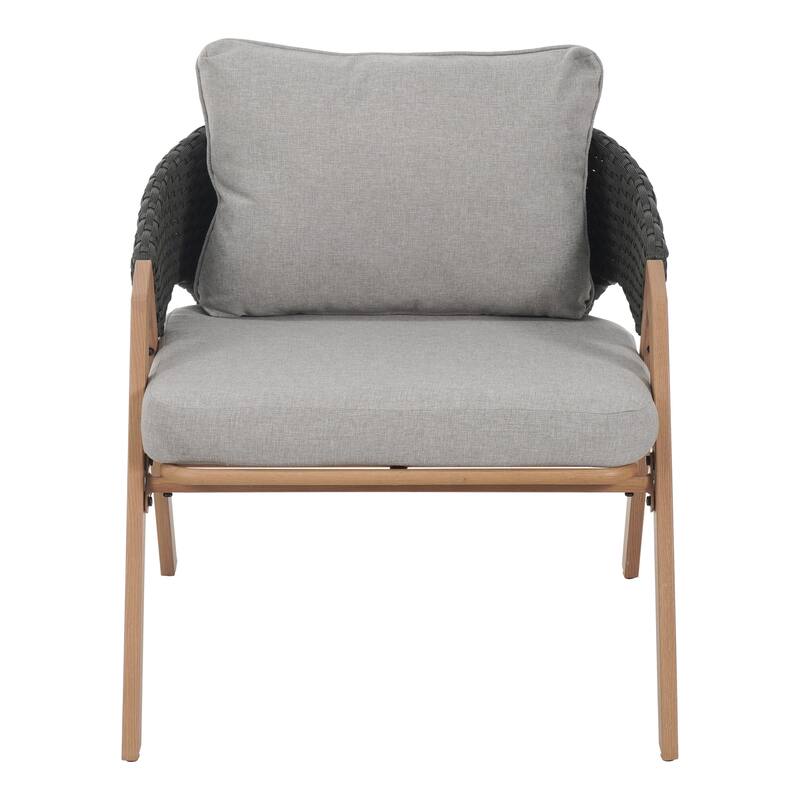 Roomfitters Outdoor Patio Chairs with Cushions, Acacia Frame Woven Rope Design, Set of 2