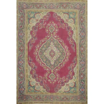 Hand Knotted Oriental 100% Wool Carpet Traditional Floral Pink Tabriz Area Rug - 12' 5'' X 9' 6''