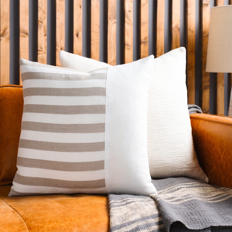 Coopor Half Striped Coastal Transitional Throw Pillow - 22"H x 22"W - Polyester - Ivory