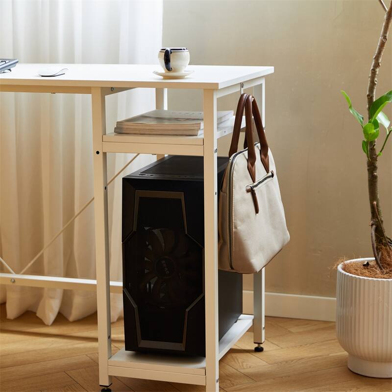 94.5" L Shape Home Office Desk with Storage Shelves and Stool