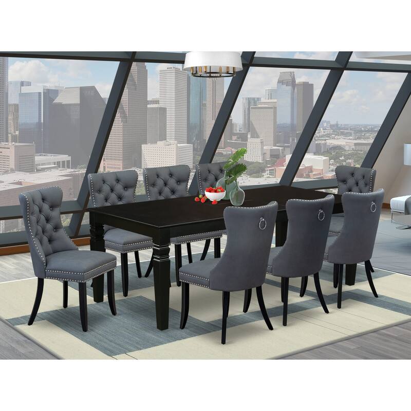 East West Furniture Dining Table Set- a Wooden Table with Butterfly Leaf and Upholstered Chairs, Black (Pieces Options) - LGDA9-BLK-13