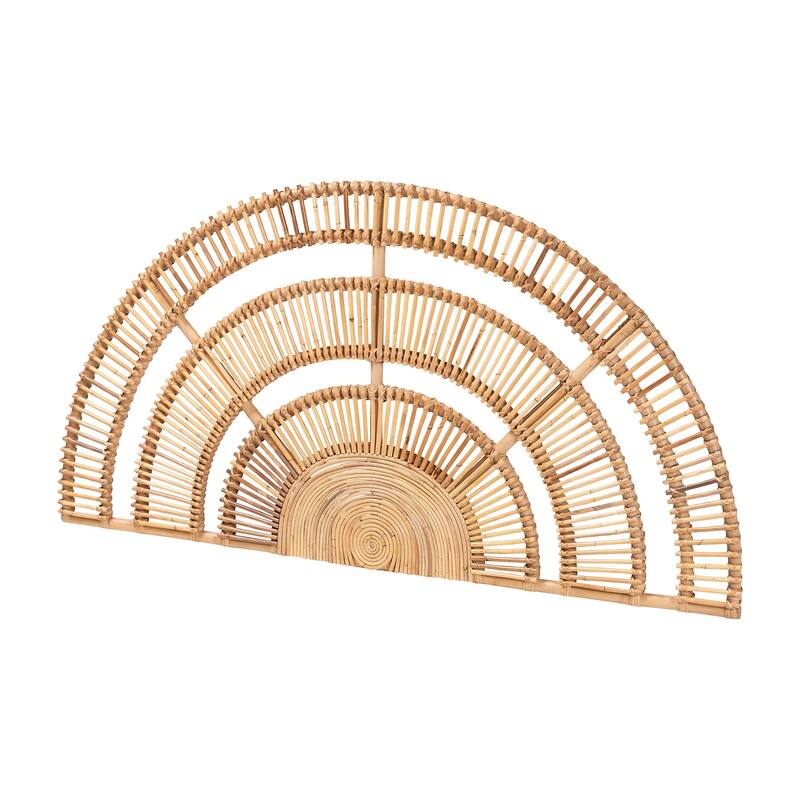 Natural Rattan Headboard - Handwoven Wicker Wall-Mount Headboard in Half-Moon Shape, Coastal Boho Bedroom Backdrop, Queen - Queen