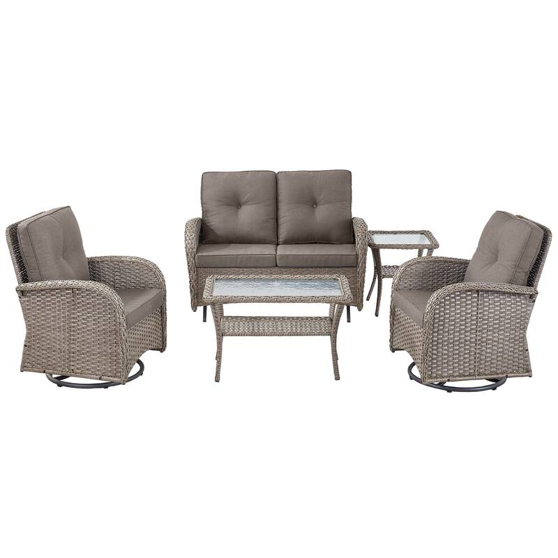 Outdoor Glider Sofa with Swivel Chair Grey-Grey - Grey