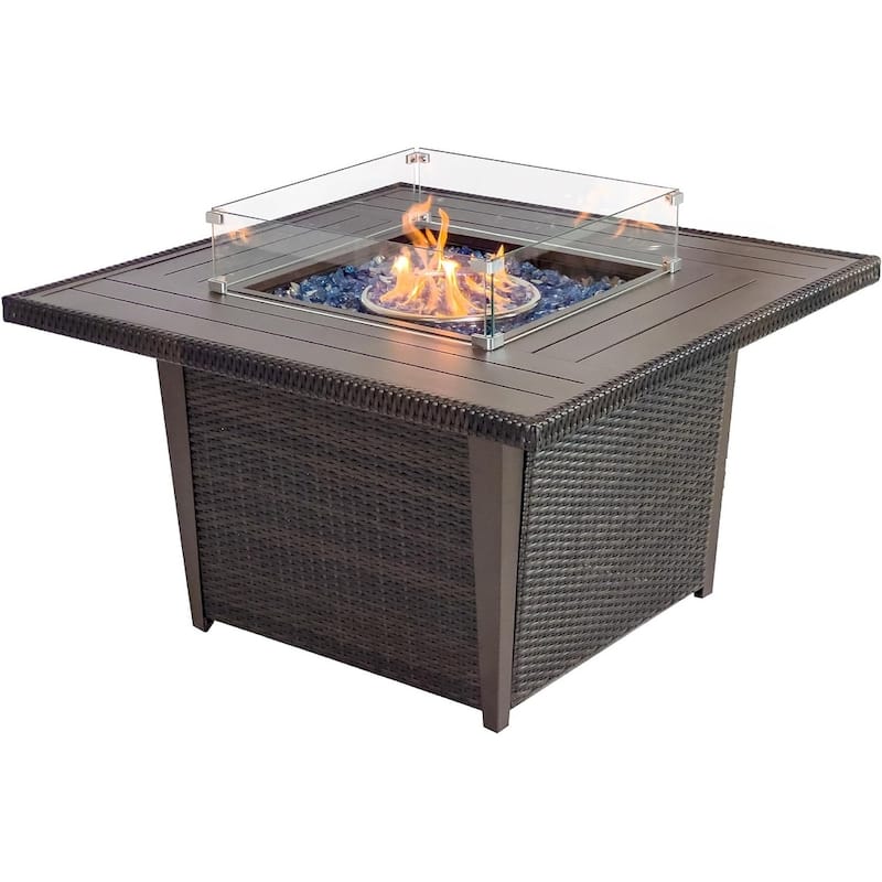 Kinger Home Ethan Rattan 42" Propane Gas Fire Pit Table Aluminum Frame