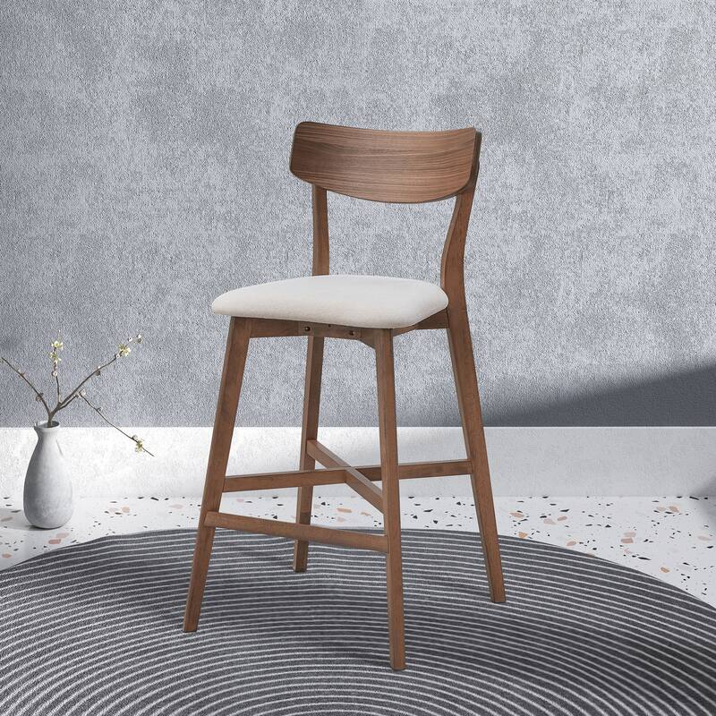 2-Piece Bar Chair Set, Solid Rubber Wood Frame, Upholstered Counter Stools with Footrest