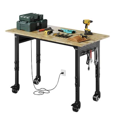 48inch 60inch Adjustable Heavy Duty Workbench with 4 AC Outlet and 2 USB Ports Power Outlets, 2200 LBS Load Capacity