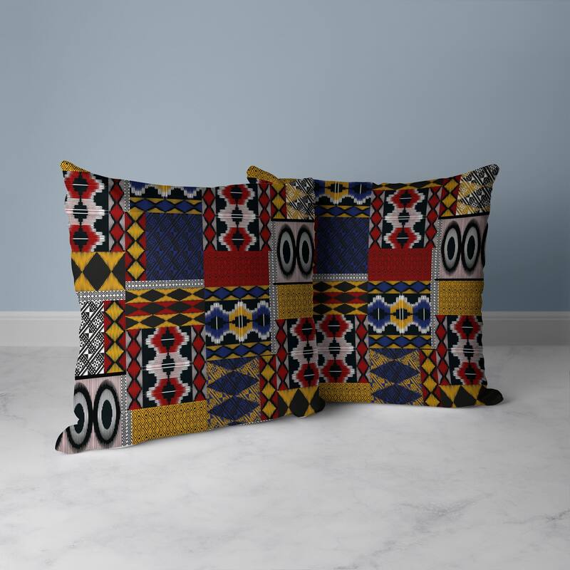 Patched Perfection Faux Suede Reversible Throw Pillow Yellow and Red