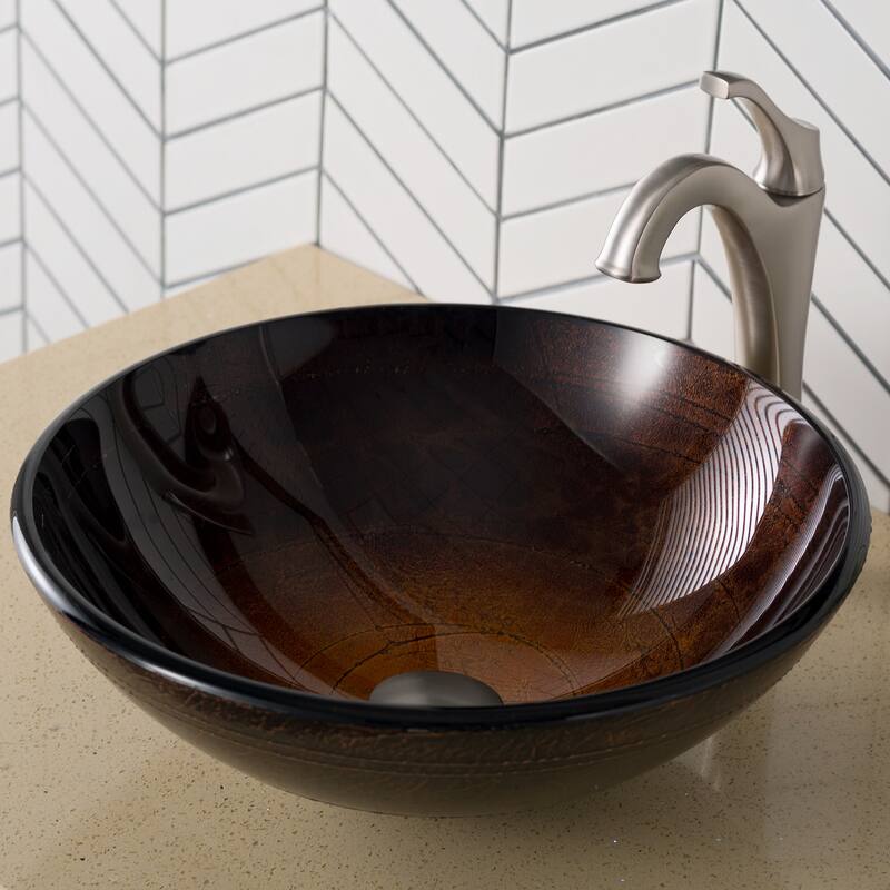 Kraus Arlo & Glass 16-1/2" Glass Vessel Bathroom Sink with 1.2 GPM
