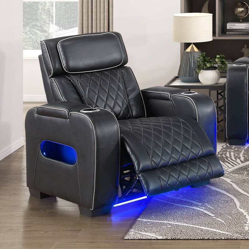 Ezra 37.5" Faux Leather Power Recliner - Power Heatrest, Cup Holders