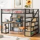preview thumbnail 1 of 10, Full Metal Loft Bed with Storage Staircase, Desk, 3-Tier Shelf, and Guardrail Black