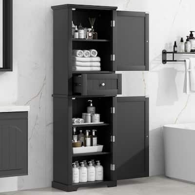Tall Bathroom Storage Cabinet, Freestanding Storage Cabinet with Drawer and Adjustable Shelf, MDF Board with Painted Finish